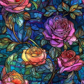 Stained Glass Roses - Watercolor Rose Flowers