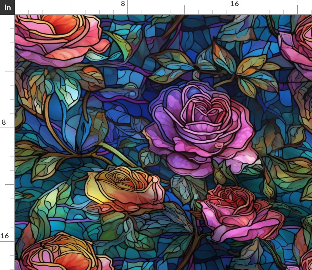 Stained Glass Roses - Watercolor Rose Flowers