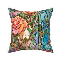 Stained Glass Florals - Watercolor Rose Roses  in Pastel Pink and Peach Colors