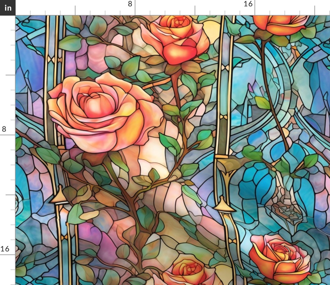 Stained Glass Florals - Watercolor Rose Roses  in Pastel Pink and Peach Colors