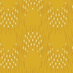 Arctic Lights - Art Deco Star Scallops on Mustard Yellow