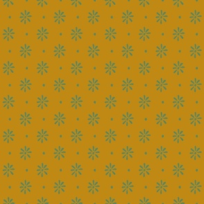Flowers and dots in mustard yellow and sea green 