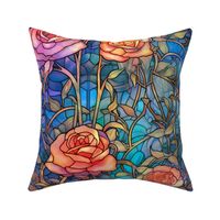 Stained Glass Florals - Watercolor Rose Roses  in Light Pink, Peach, and Lavender Colors