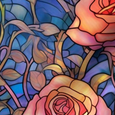Stained Glass Florals - Watercolor Rose Roses  in Light Pink, Peach, and Lavender Colors