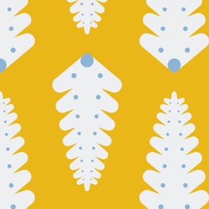 Mid-century fern leaves - Yellow, white, baby blue - Big