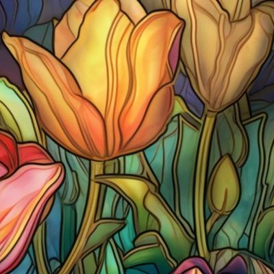 Stained Glass Watercolor Tulips Florals