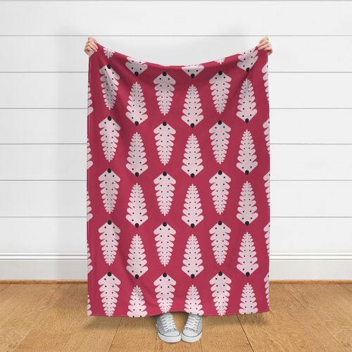 Mid-century fern leaves - Viva Magenta (Pantone 2023), pink, black - Big