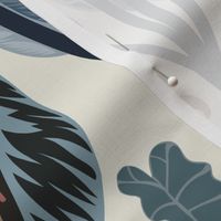 Heron and plants - blue cream