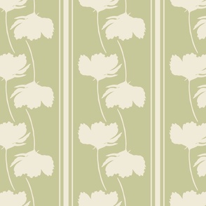 Home Grown French Floral silhouette Stripes on Light Guacamole Green