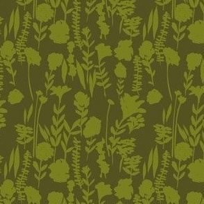 Mini // Wildflowers Ditsy Moss Green on Olive Green // 4”