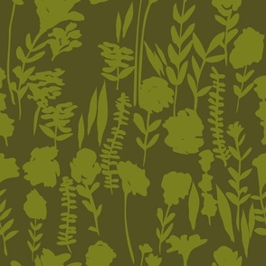 Large // Wildflowers Ditsy Moss Green on Olive Green // 12”