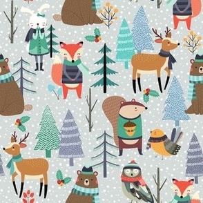 Winter Woodland Animals - Winter Snow Forest Animals, Bears Deer Fox Owl Kids Design (frost)