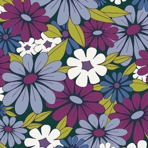 Vintage Daisies - Purple Periwinkle Blue and White / Large 12 inch