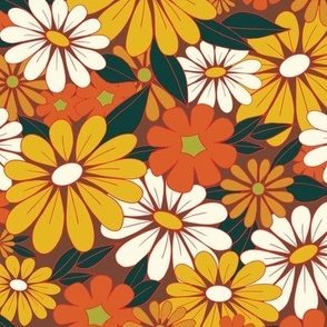 Vintage Daisies - Goldenrod Yellow Orange and White / Large 12 inch