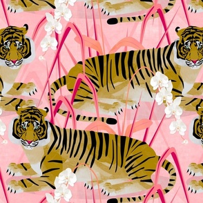 Gold Velvet Tiger on pink