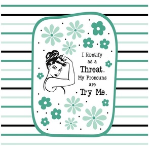 14x18 Panel Sassy Ladies I Identify As a Threat.  My Pronouns are Try Me.  Sarcastic Adult Humor on White for DIY Garden Flag Small Wall Hanging or Hand Towel