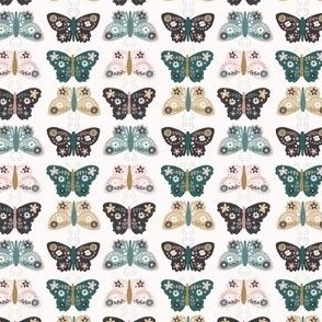 Small Scale // Vintage Butterflies on White (Vintage Palette) 
