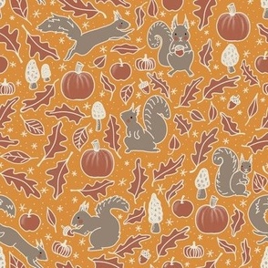 Autumnal Squirrels and Morel Mushrooms, Orange