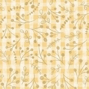 Twig Berries Boho Yellow Gingham Plaid