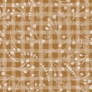 Autumn Twigs on Brown Gingham Plaid