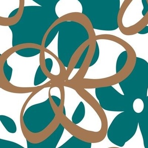 Teal and Bronze Large Scale Outline Flower