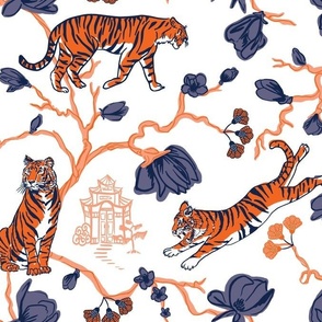 Navy and Orange Chinoiserie Tiger 1