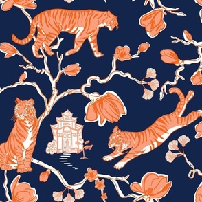Navy and Orange Chinoiserie Tiger 2