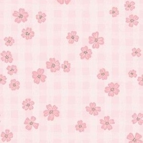 Pink Flowers on Pink Gingham Plaid