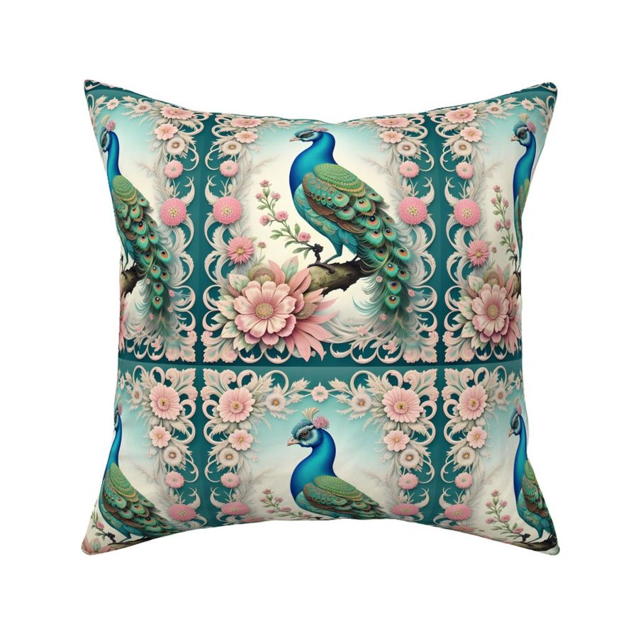 Peacock design,Pastel floral Fabric | Spoonflower