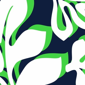 NAVY BLUE, LIME GREEN AND WHITE HAWAIIAN FLOWERS -LARGE SCALE