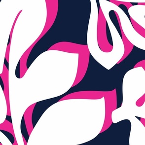 NAVY BLUE, HOT PINK AND WHITE HAWAIIAN FLOWERS - LARGE SCALE