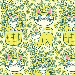 Buttercups and Cats in Sunshine Yellow