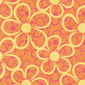 Sunset Buttercups Orange Floral | Linen Textured Large-Scale