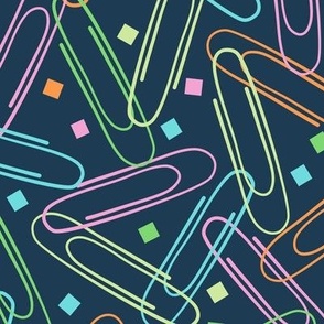 (L) Paperclips Neon on Dark Teal Office Classroom Party 