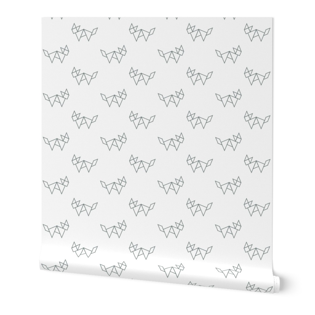 Tangram fox in grey outline on white