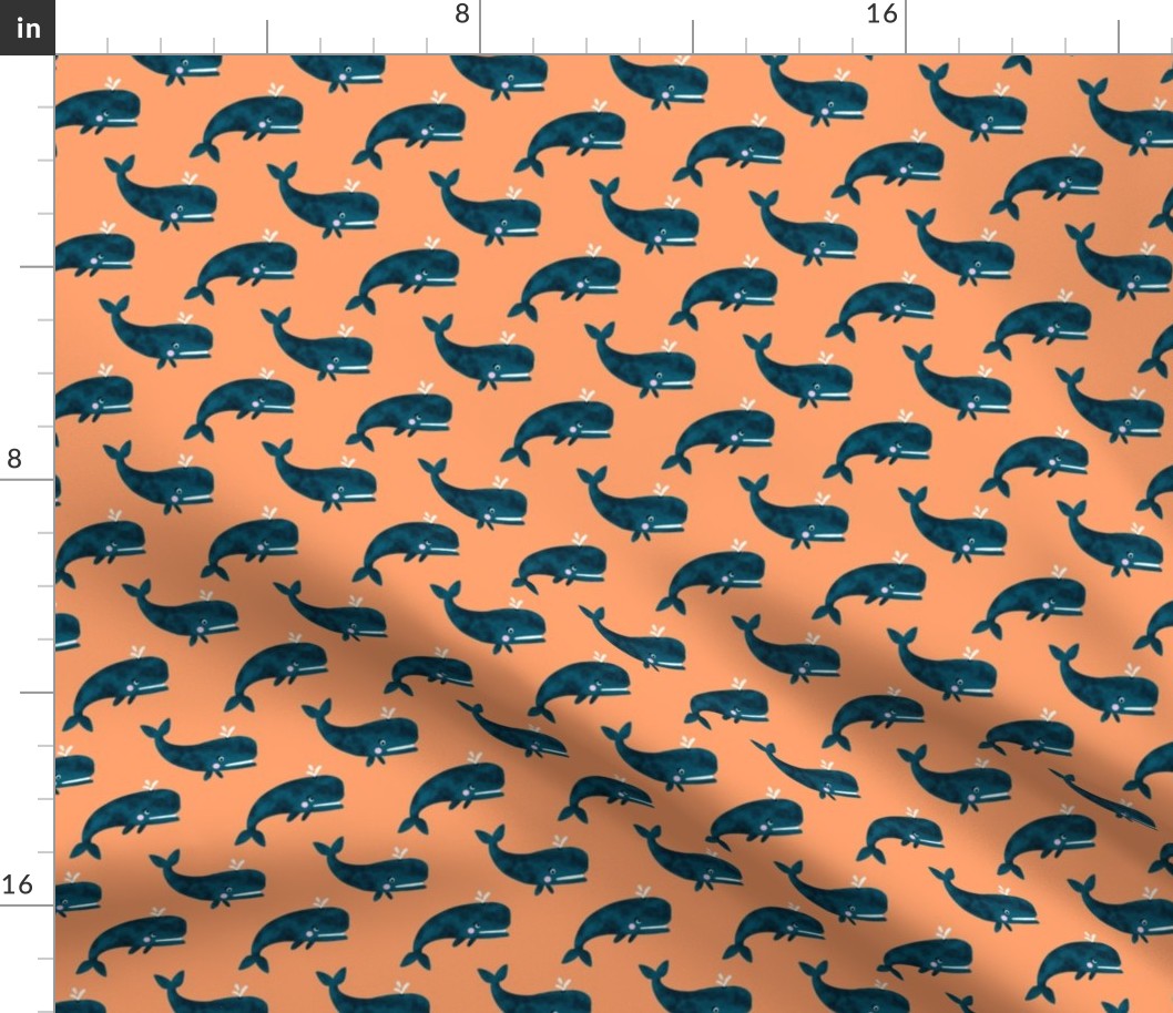 Swimming Whales on Orange