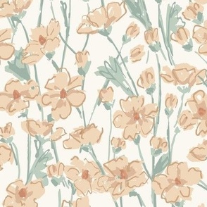 Buttercup Meadow Floral_Large_wallpaper_Natural and Sage Green_Hufton Studio