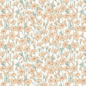 Buttercup Meadow Floral_Small_wallpaper_Natural and Sage Green_Hufton Studio