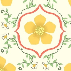 Buttercup tile with red circle on yellow