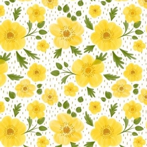 Yellow small meadow flowers. Floral buttercup. Cottagecore flowers.