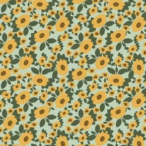 Magical meadow golden yellow flowers sage vintage green _6x