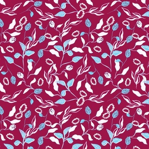 Stylized Leaves and flowers Cherry color 