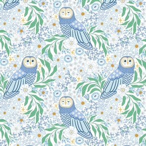 owl and flowers/blue/medium