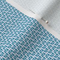 Miniature tiny scale geometric aqua teal and pale blue modern triangle pattern, stylized linear hand drawn pattern with soft organic shapes - for apparel, quilting, patchwork, soft furnishings and wallpaper.