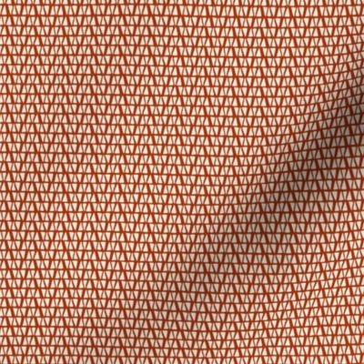 Miniature tiny scale geometric  terracotta burnt orange and off white modern triangle pattern, stylized linear hand drawn pattern with soft organic shapes - for apparel, quilting, patchwork, soft furnishings and wallpaper.