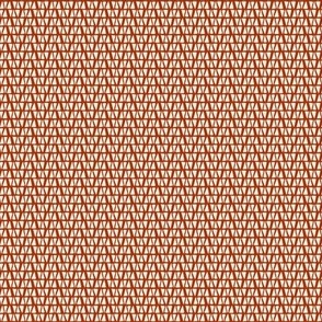 Miniature tiny scale geometric  terracotta burnt orange and off white modern triangle pattern, stylized linear hand drawn pattern with soft organic shapes - for apparel, quilting, patchwork, soft furnishings and wallpaper.