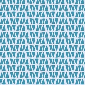 Medium scale geometric turquoise aquamarine  modern triangle pattern, stylized linear hand drawn pattern with soft organic shapes - for apparel, quilting, patchwork, soft furnishings and wallpaper.