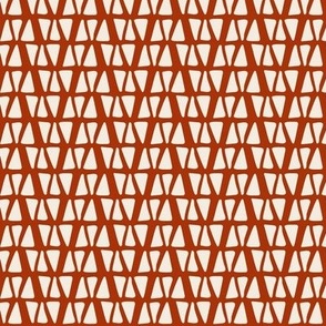 Medium scale geometric terracotta burnt orange and off white modern triangle pattern, stylized linear hand drawn pattern with soft organic shapes - for apparel, quilting, patchwork, soft furnishings and wallpaper.