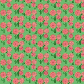 Buttercup Flowers Orange and Pink Modern Minimalist with Green Background