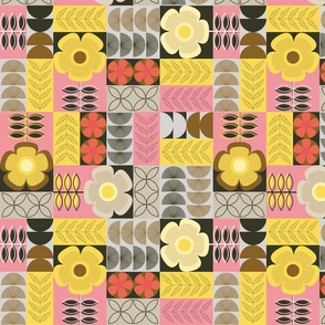 Vintage Retro Buttercup Flowers in Geometrical Style